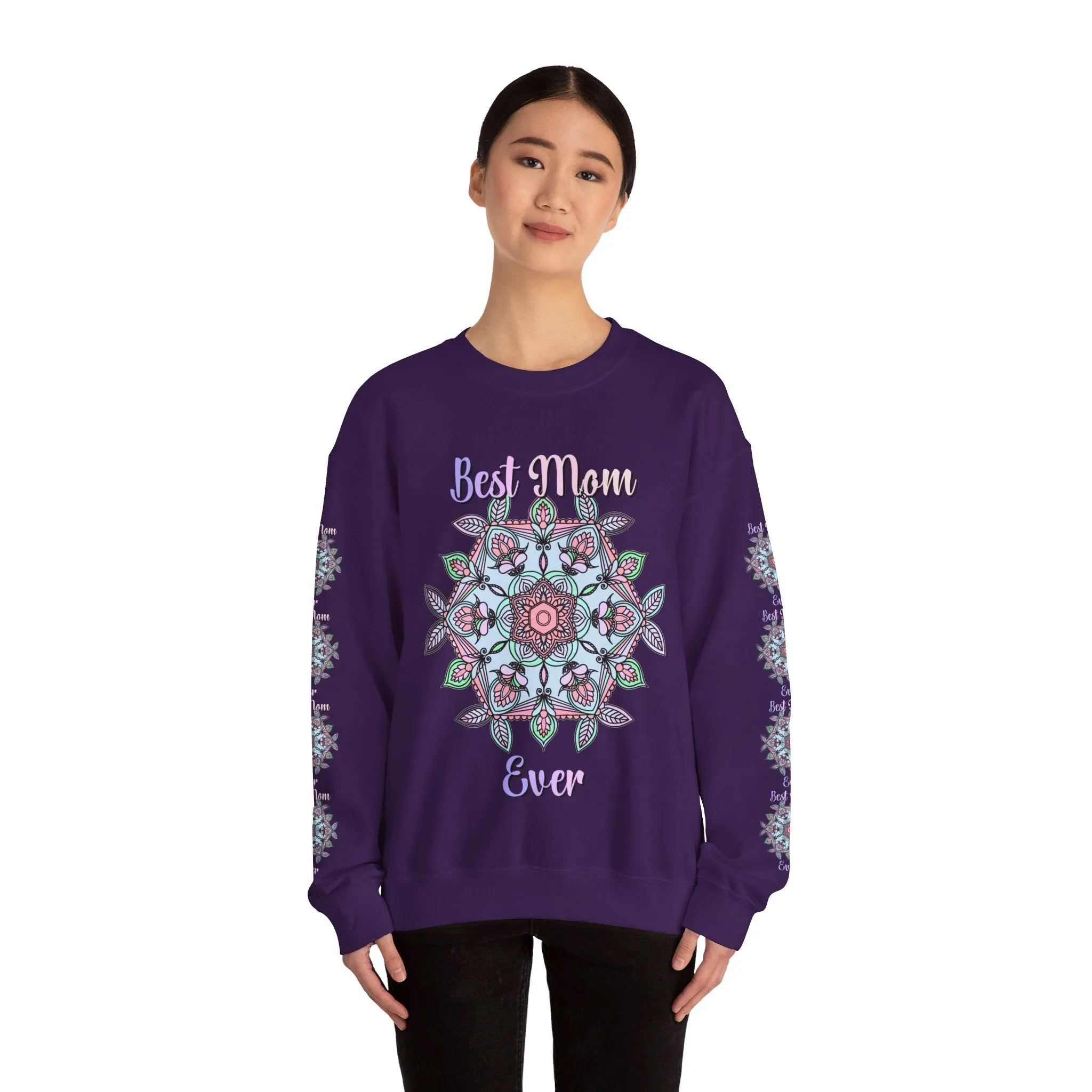 Handmade Mandala Design Crewneck Sweatshirt - Best Mom Ever