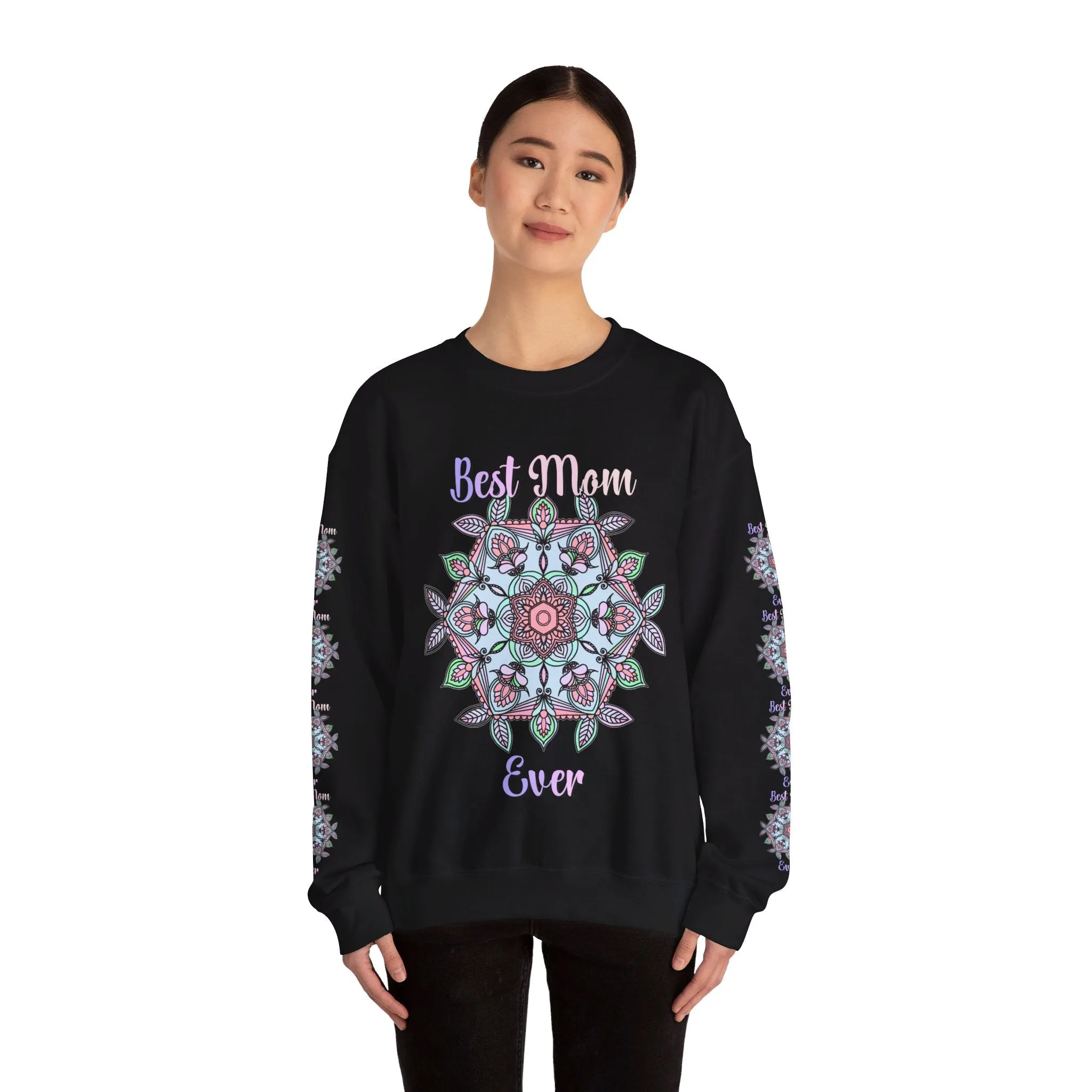 Handmade Mandala Design Crewneck Sweatshirt - Best Mom Ever