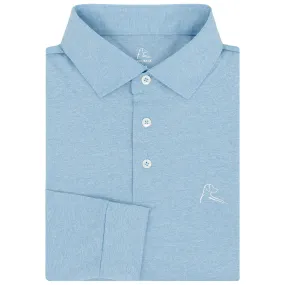 Heather | Long Sleeve Performance Polo | Heather - Stone Blue/White