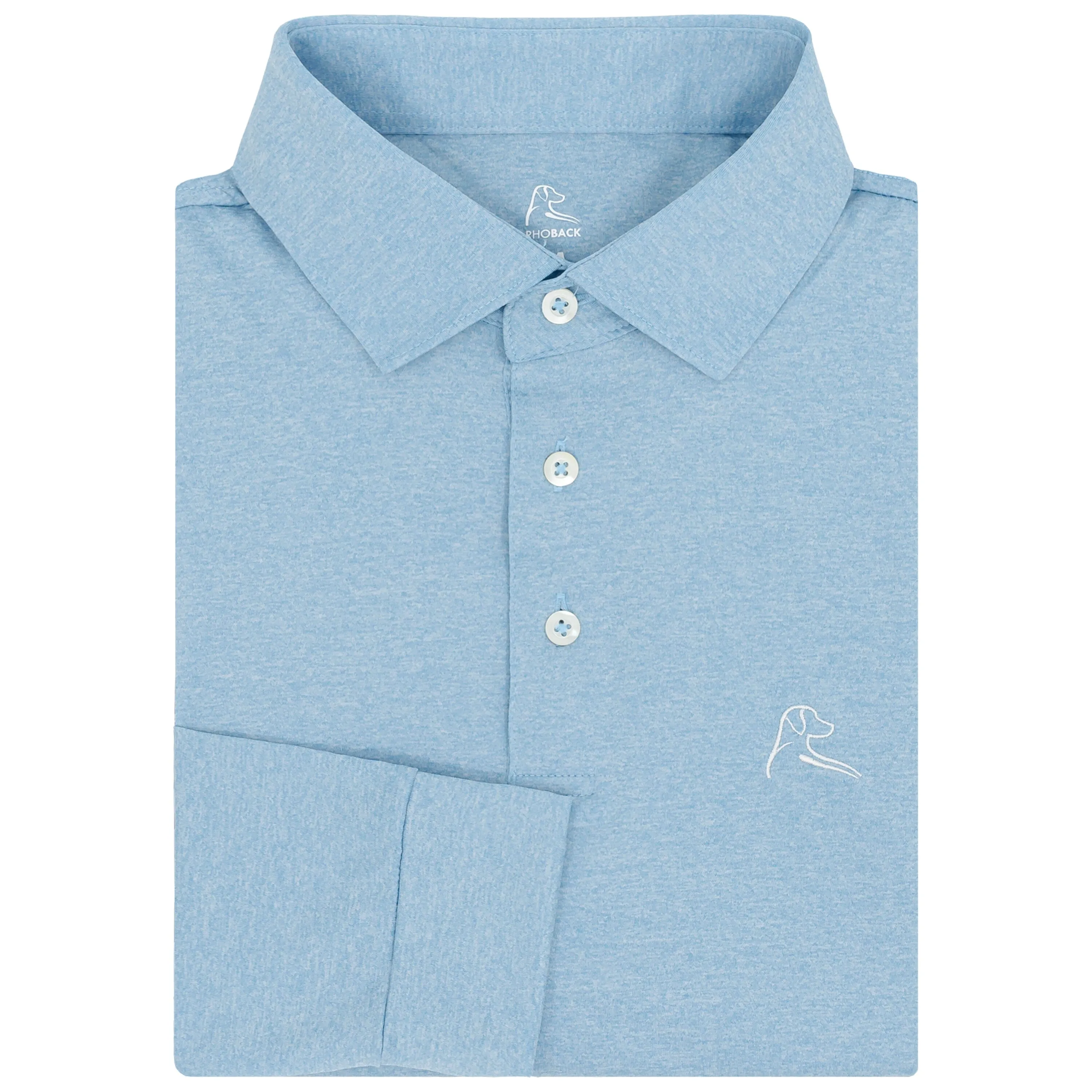 Heather | Long Sleeve Performance Polo | Heather - Stone Blue/White