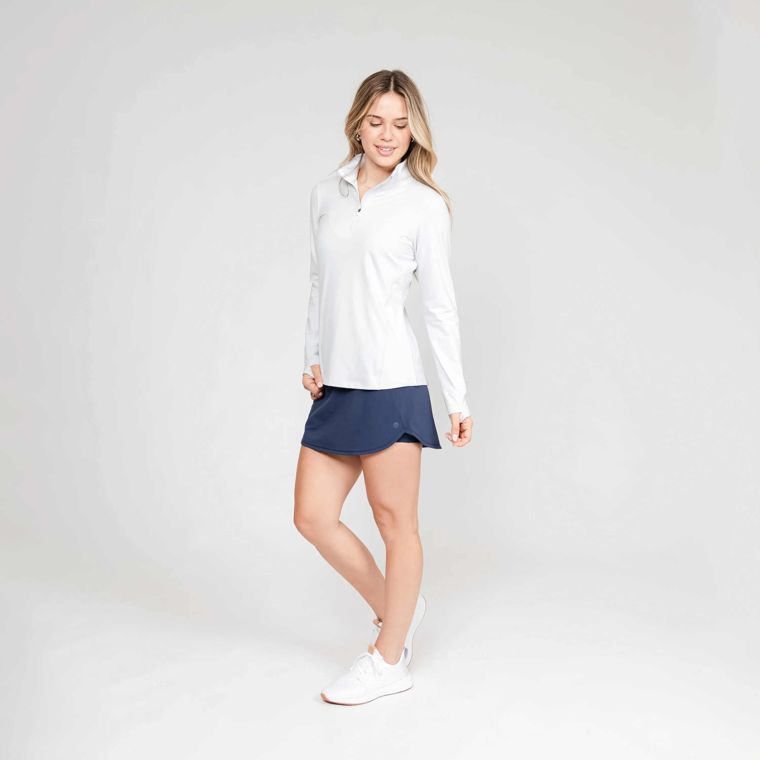 Optimized Title: Premium Heather Performance Q-Zip in Stratus Grey and White