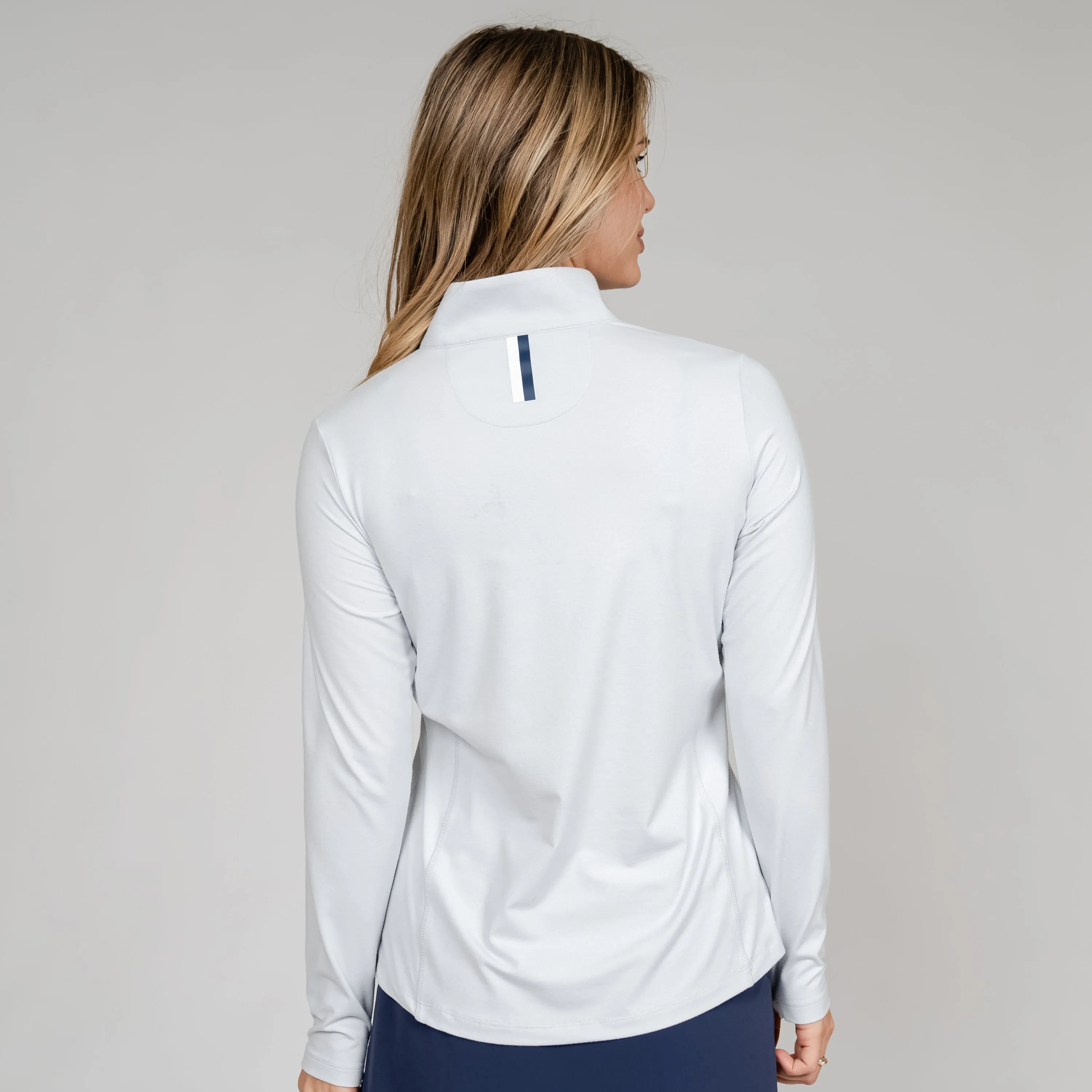 Optimized Title: Premium Heather Performance Q-Zip in Stratus Grey and White