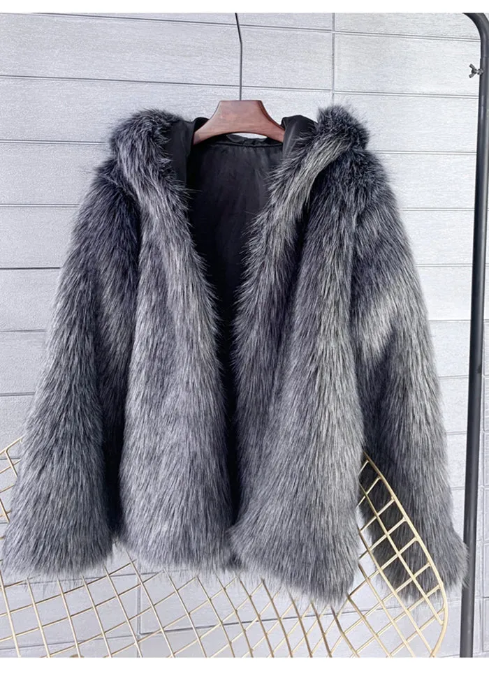 Hooded Crop Faux Fur Coat