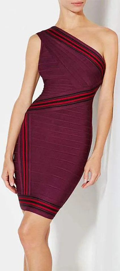 'Kayla' Jacquard Stripe Detail Dress - Black or Wine Red