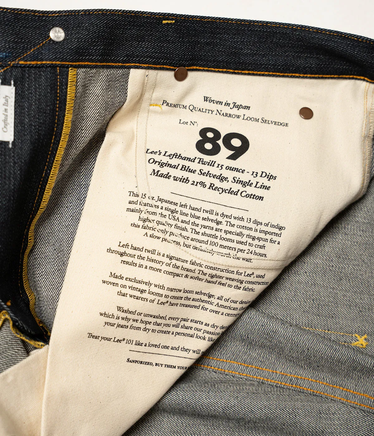 LEE 101 Z DRY SELVEDGE DENIM JAPANESE FABRIC MADE IN ITALY