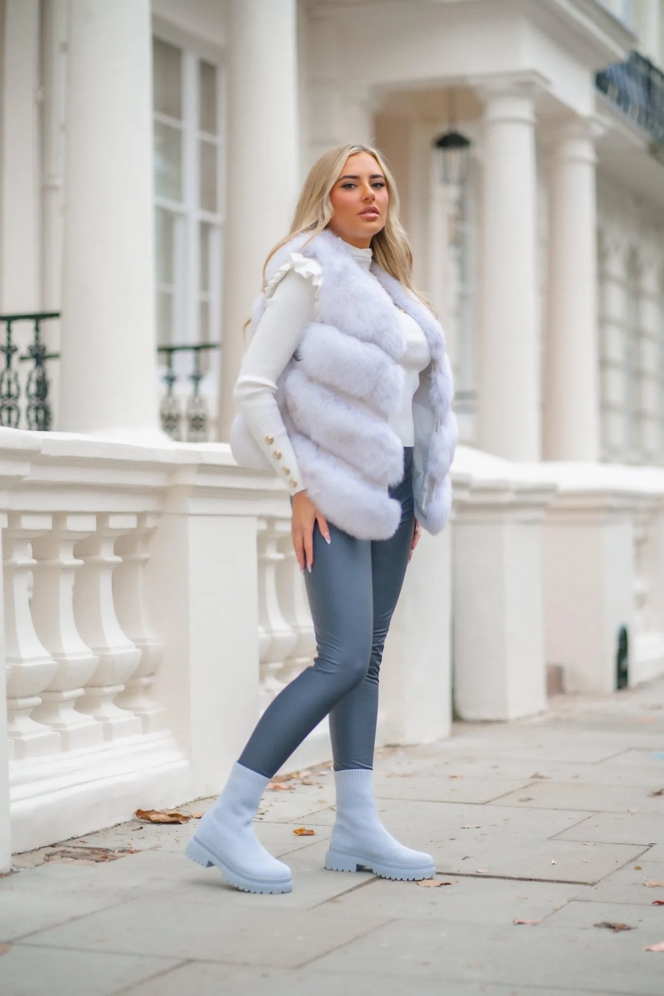 Light Grey Luxury Fur 4 Row Gilet