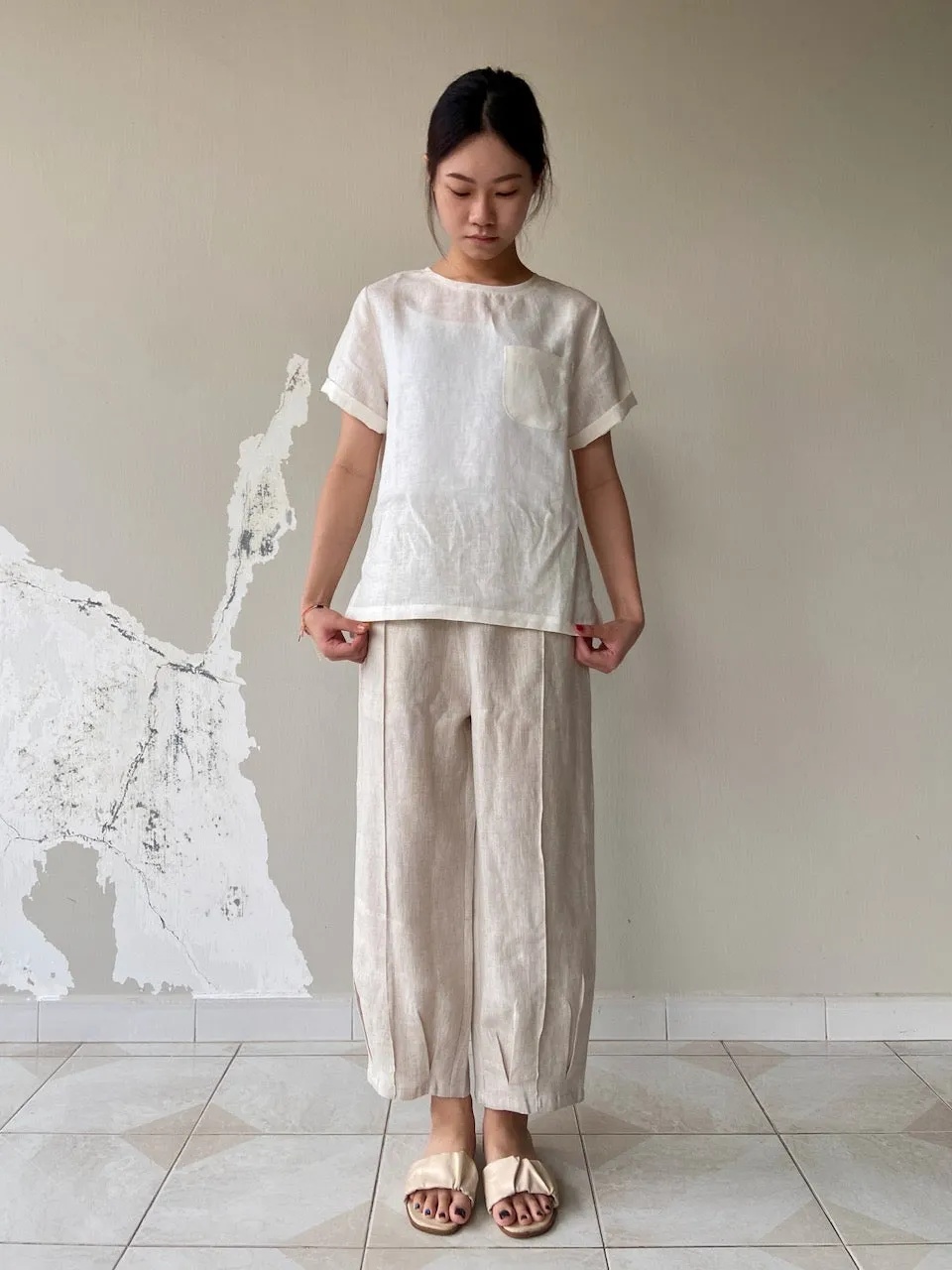 Linen Harem Pants in Natural