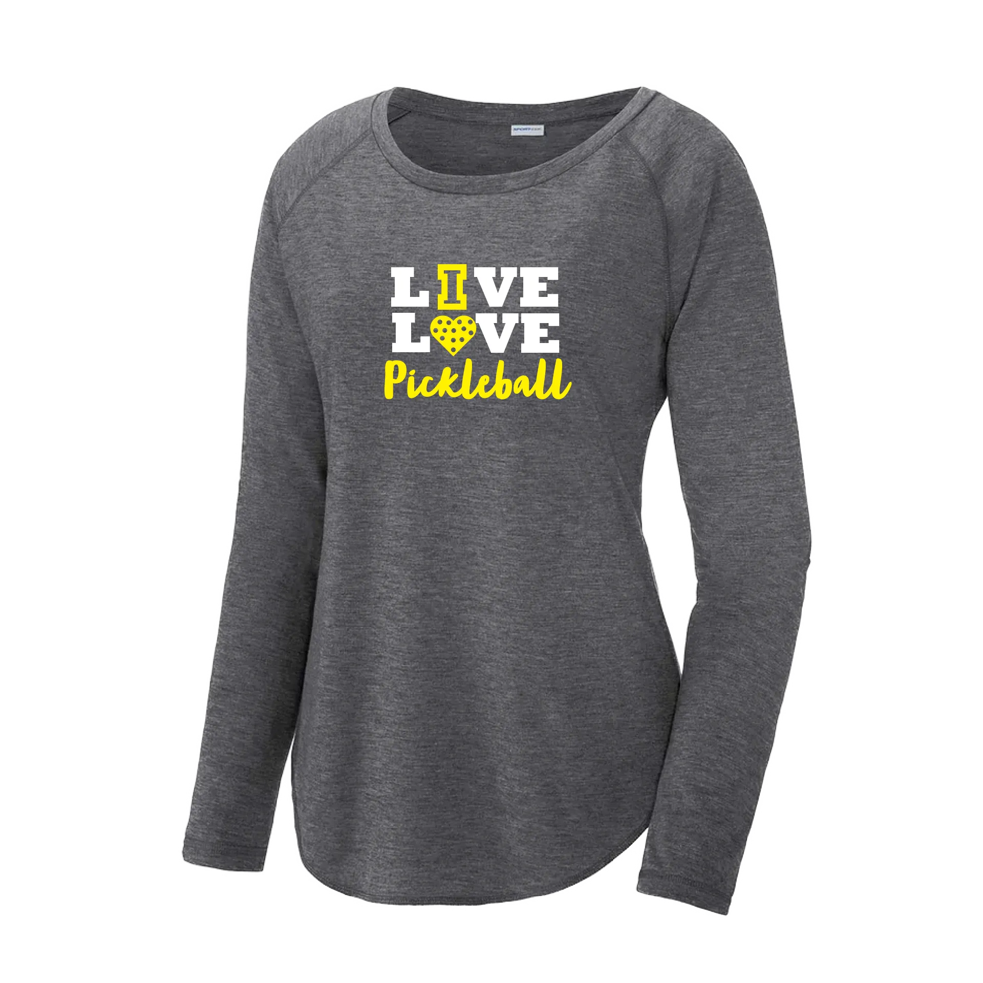 Live Love Pickleball | Women's Long Sleeve Scoop Neck Pickleball Shirts | 75/13/12 poly/cotton/rayon
