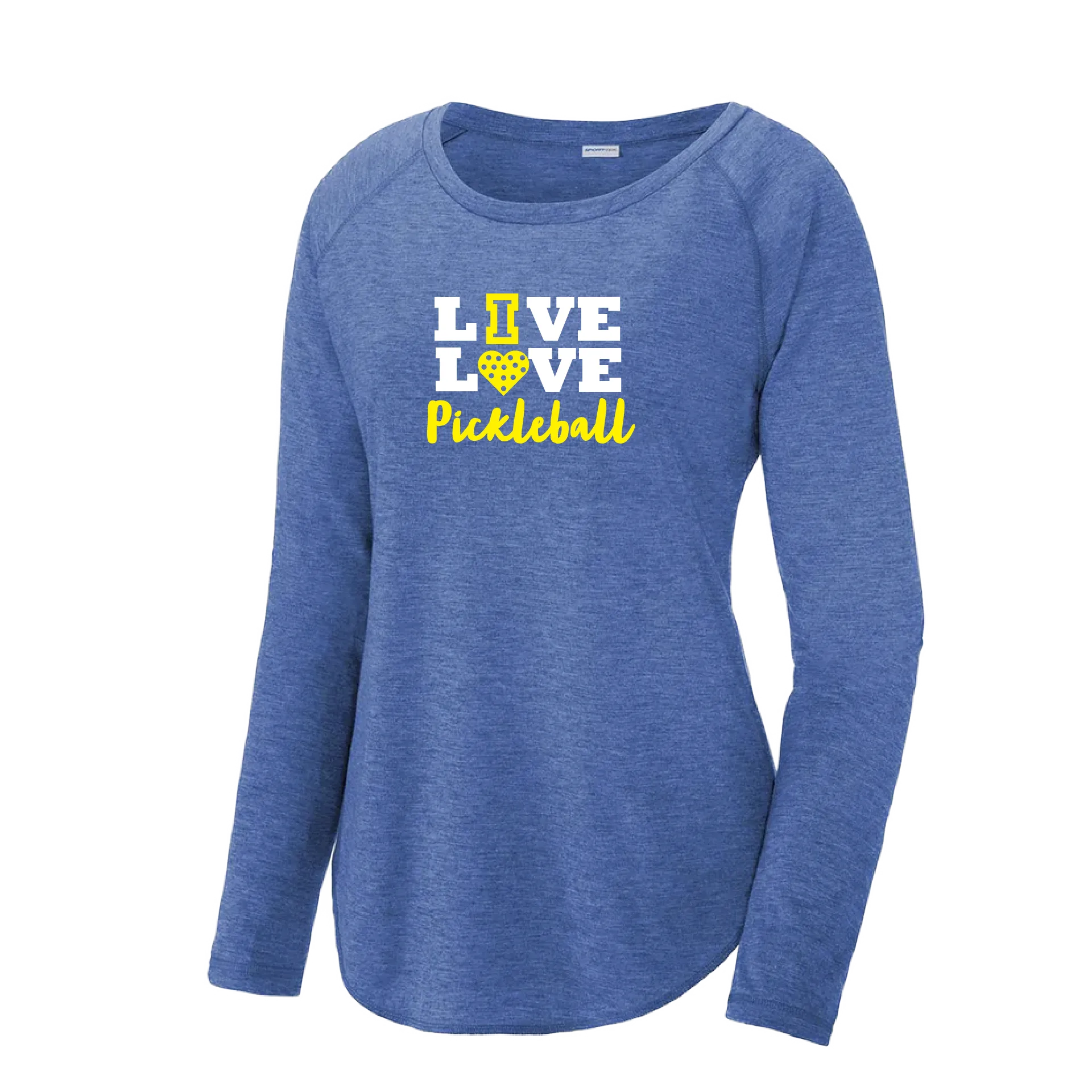 Live Love Pickleball | Women's Long Sleeve Scoop Neck Pickleball Shirts | 75/13/12 poly/cotton/rayon
