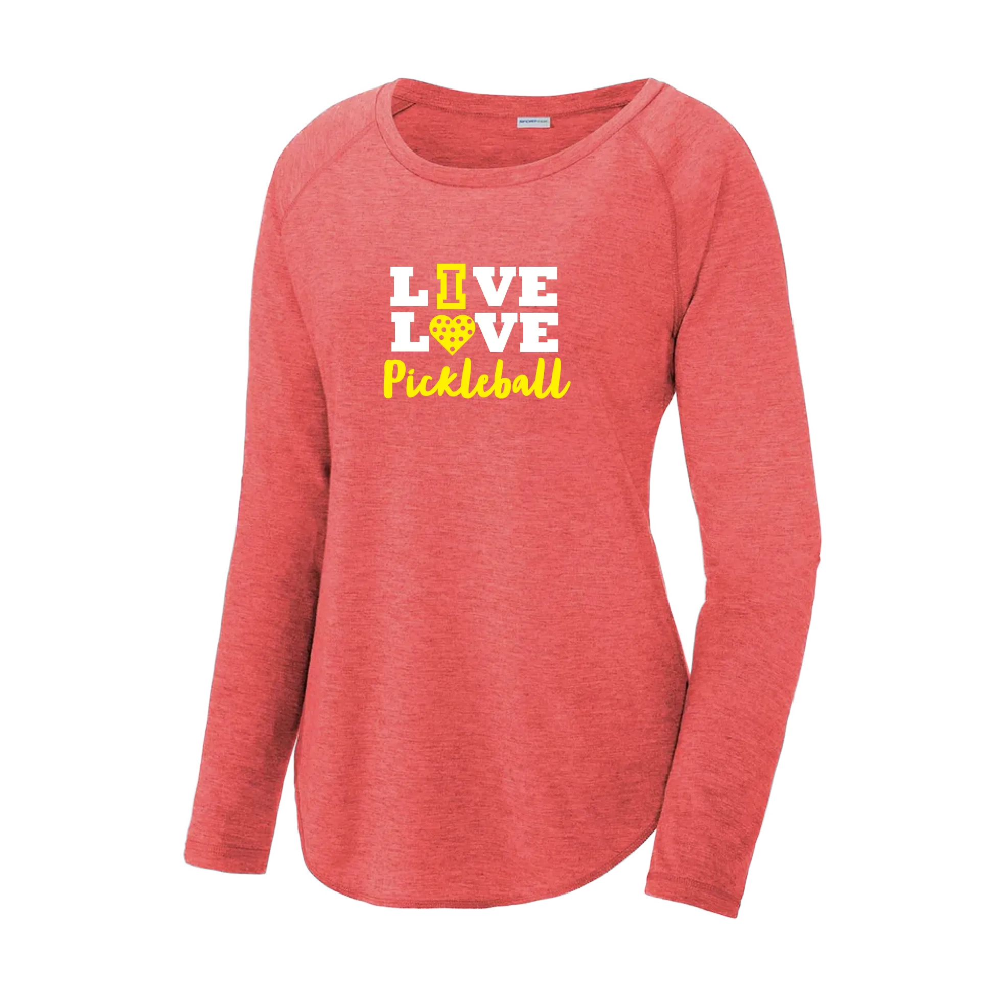 Live Love Pickleball | Women's Long Sleeve Scoop Neck Pickleball Shirts | 75/13/12 poly/cotton/rayon