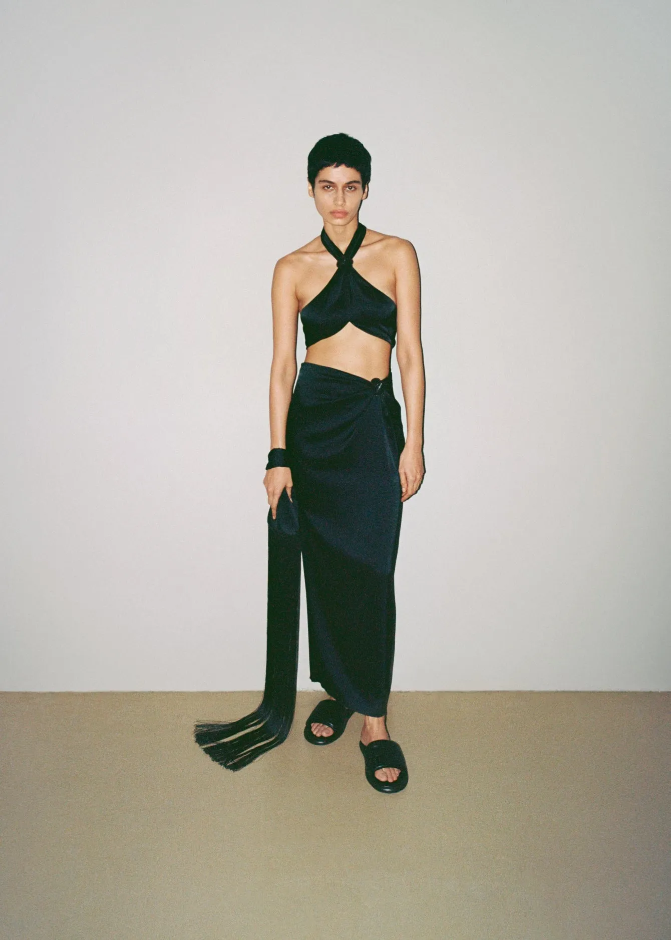 Maru - Knotted Slip Satin Bralette - Black