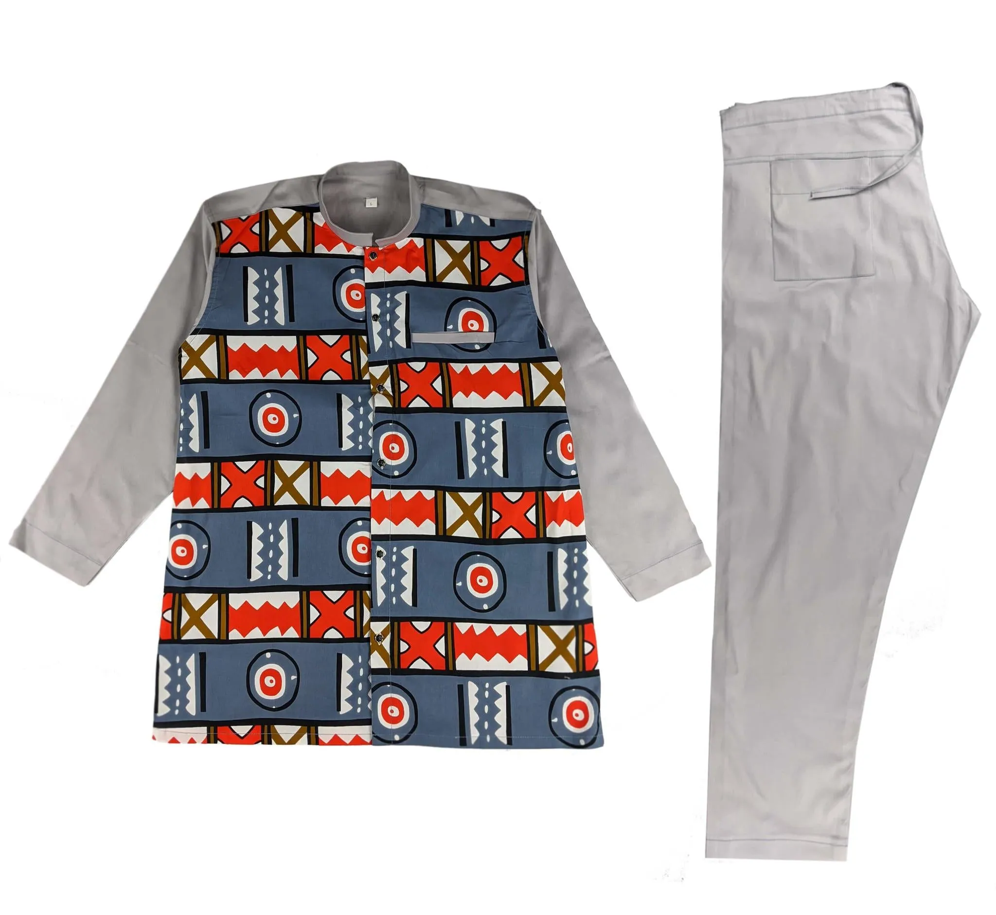 Men Embroidery Long Sleeve Set