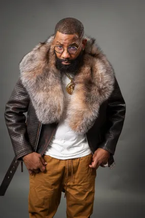 Men's Box Biker Copper Leather Full Fox Fur Collar [Slim-Fit]