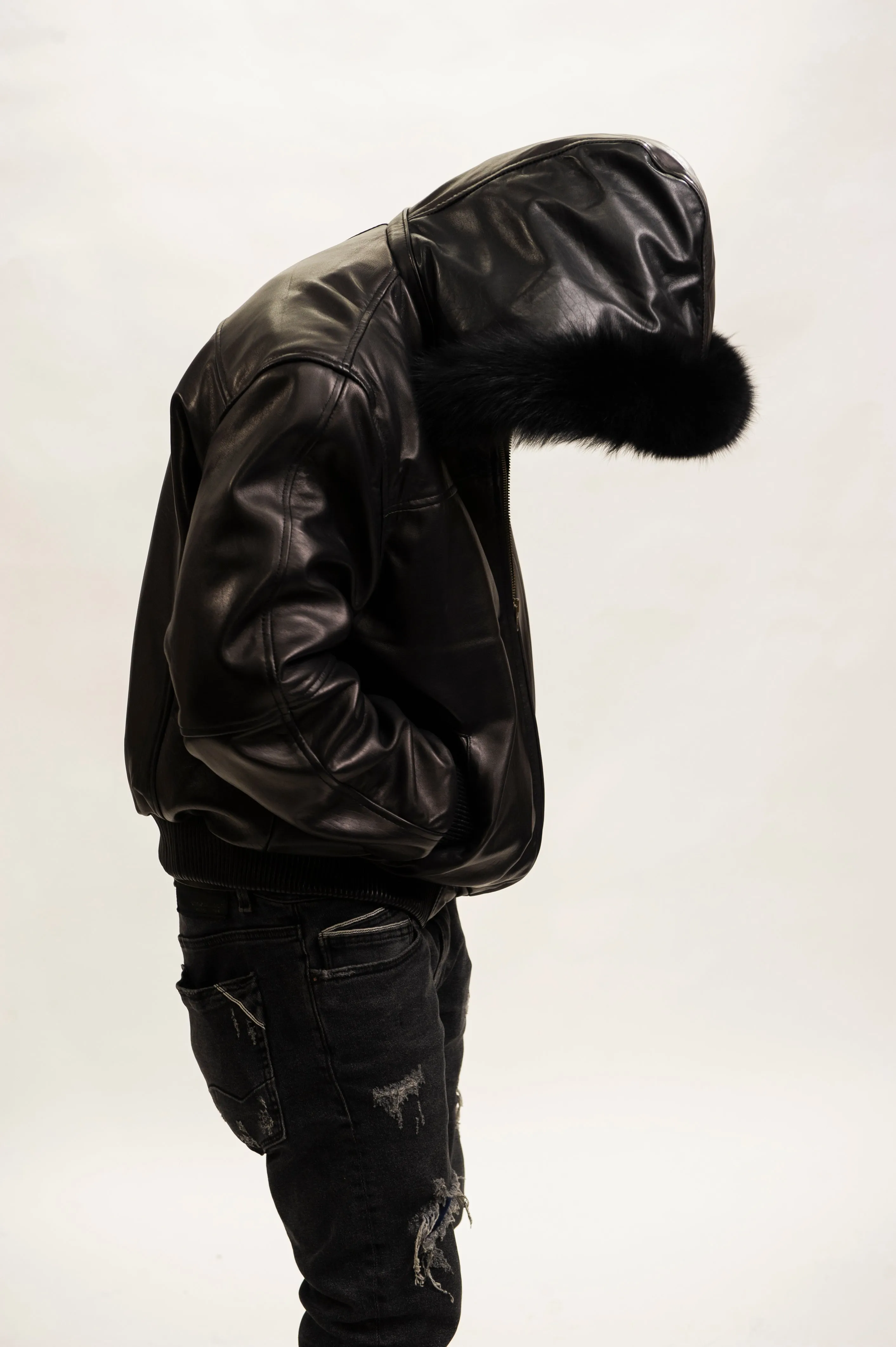 Men's Classic Baseball Jacket With Fox Hood [Black]