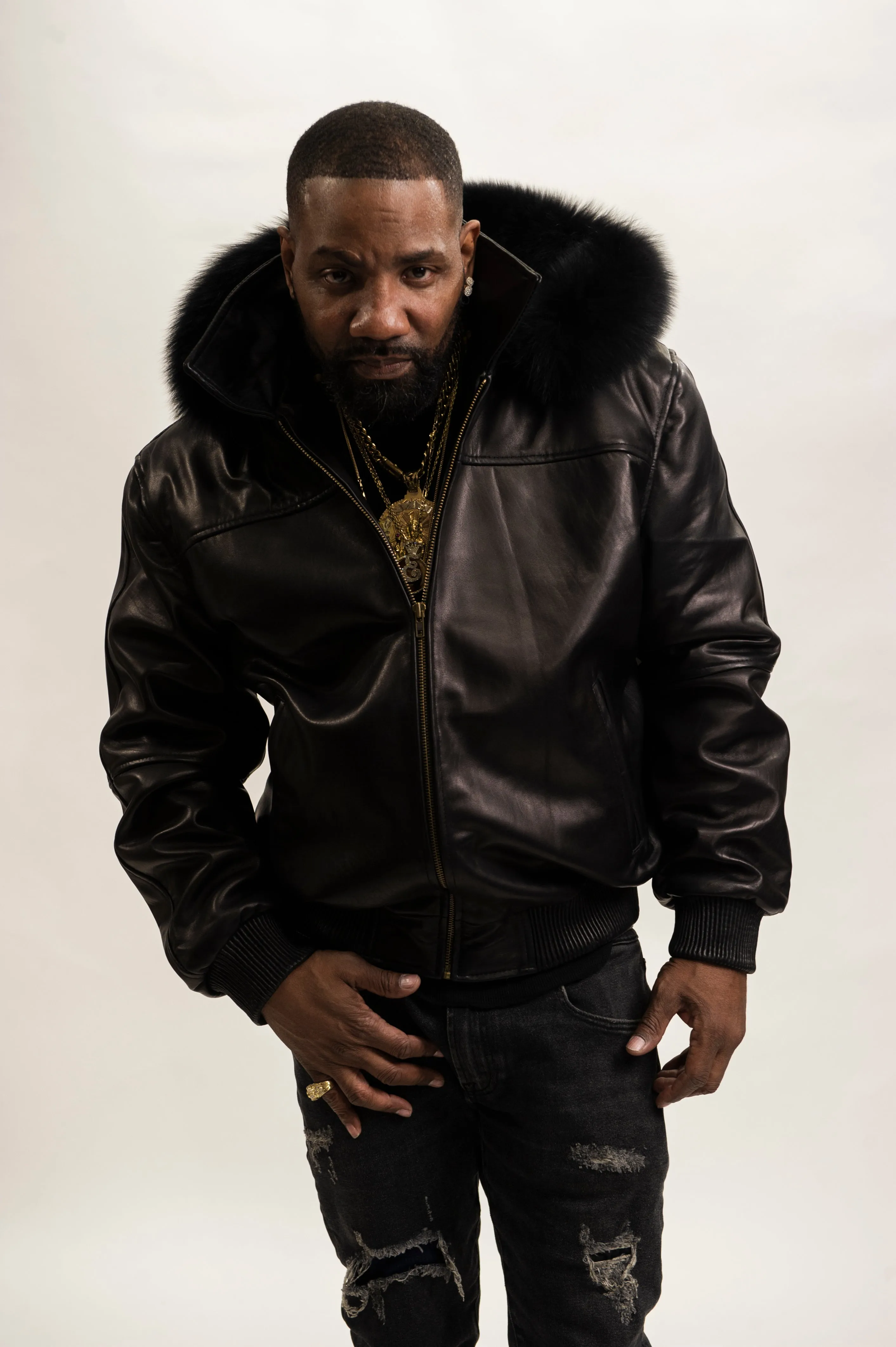 Men's Classic Baseball Jacket With Fox Hood [Black]