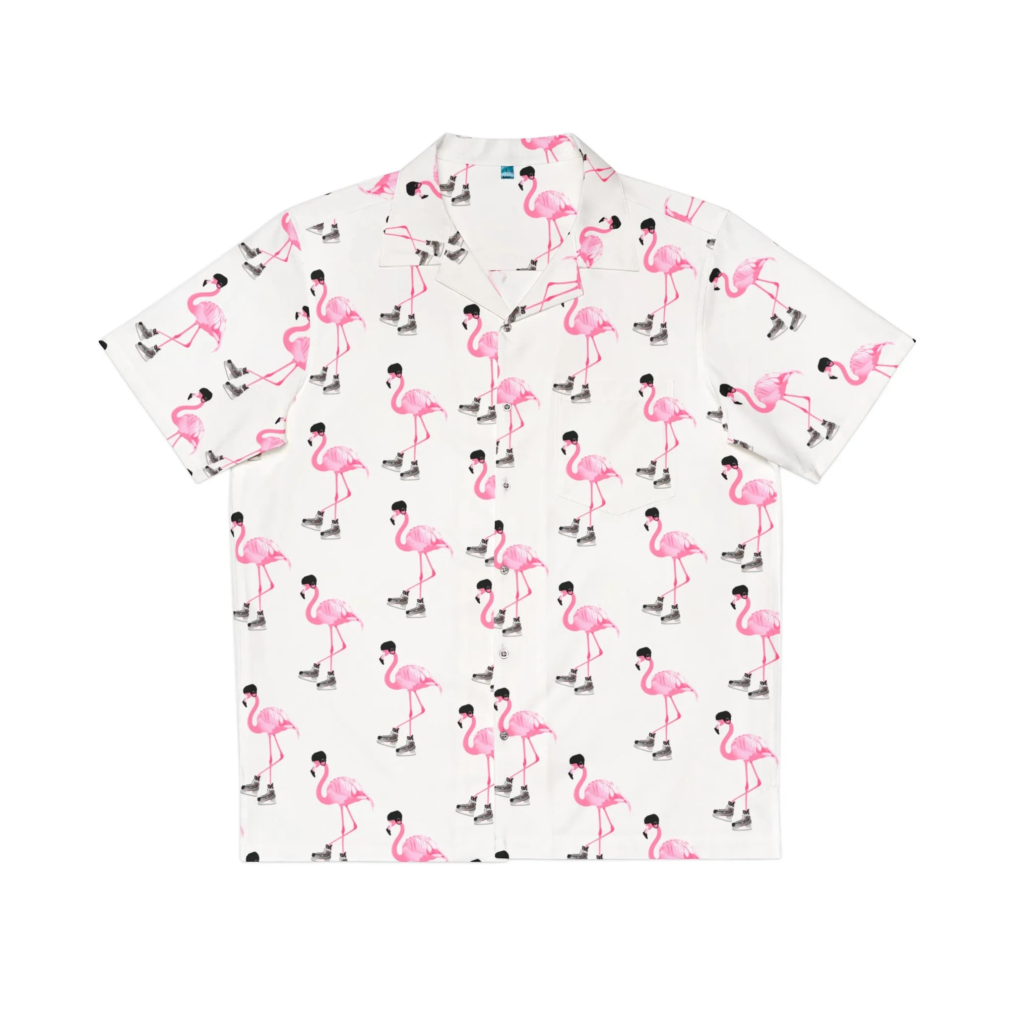 Men's Hockey Playing Flamingo Hawaiian Shirt