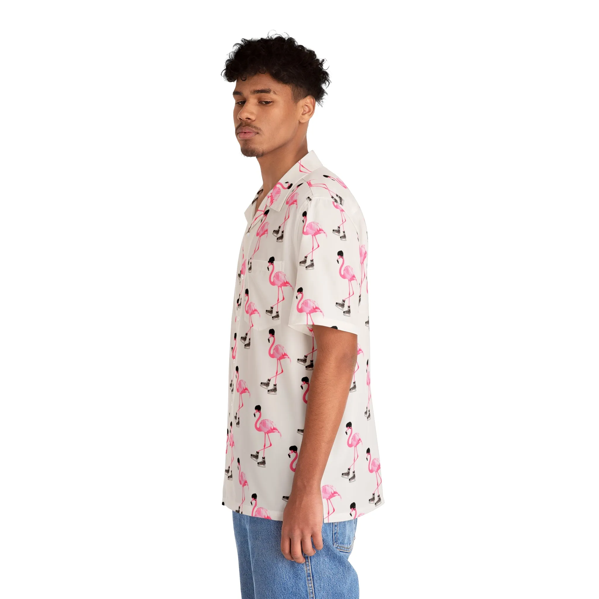 Men's Hockey Playing Flamingo Hawaiian Shirt
