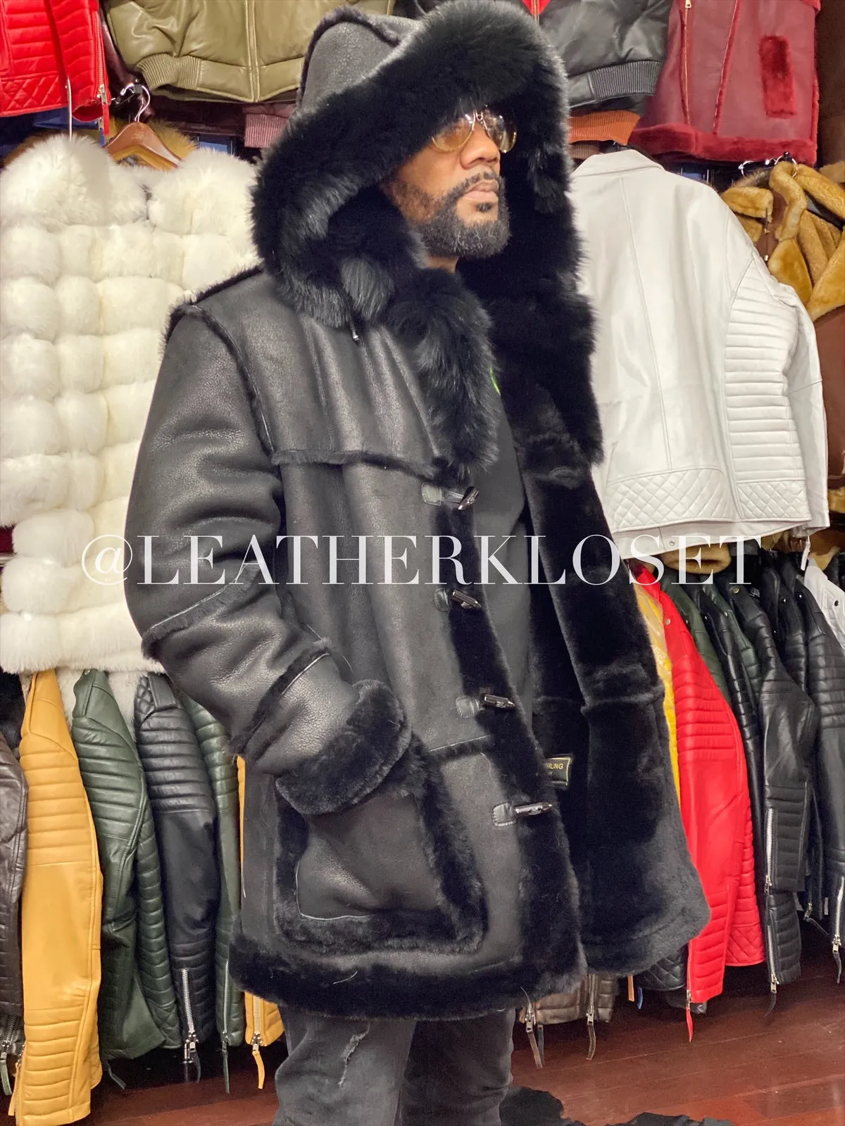 Men's Real Shearling Duffle With Oversize Fox