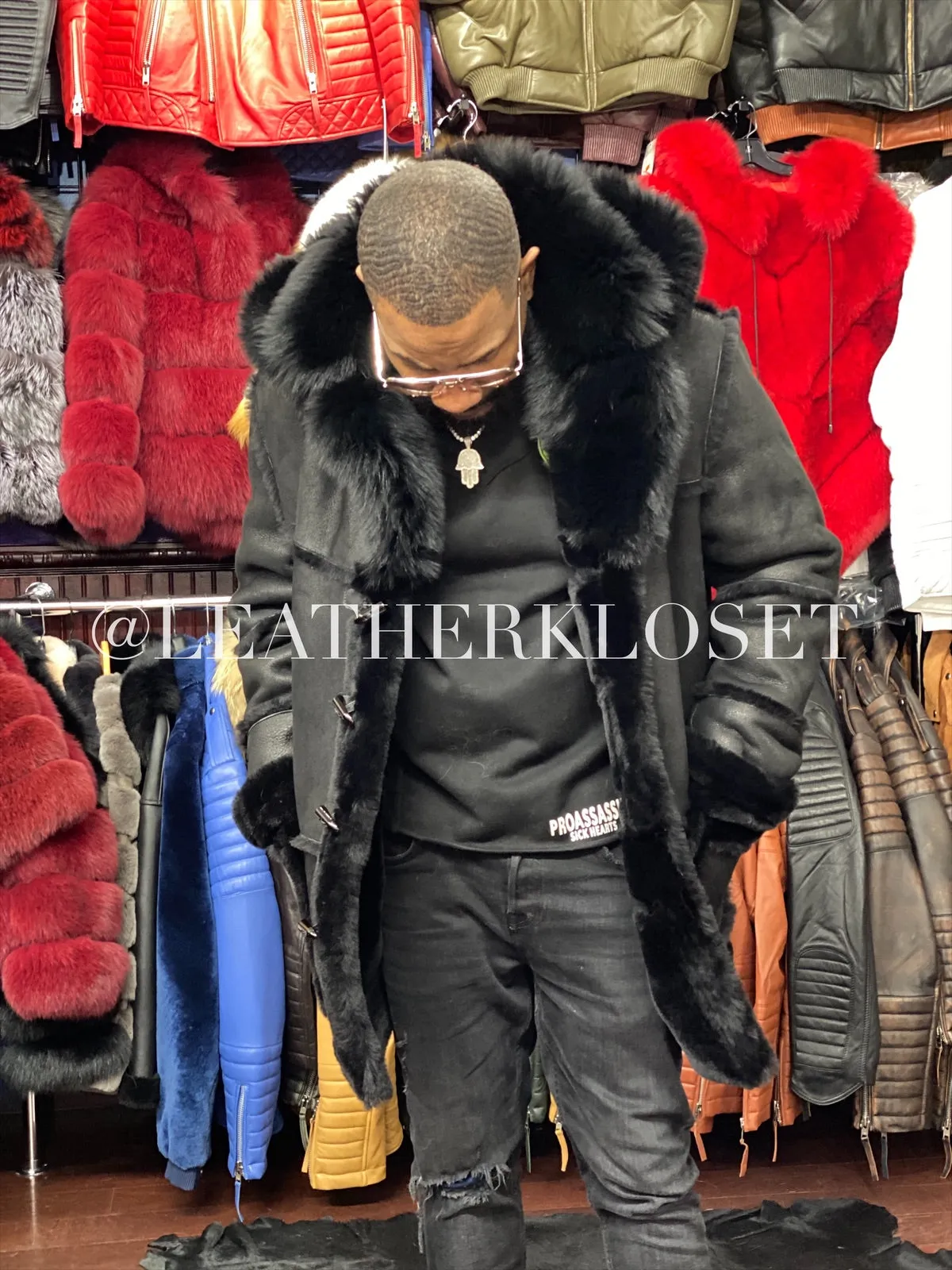 Men's Real Shearling Duffle With Oversize Fox