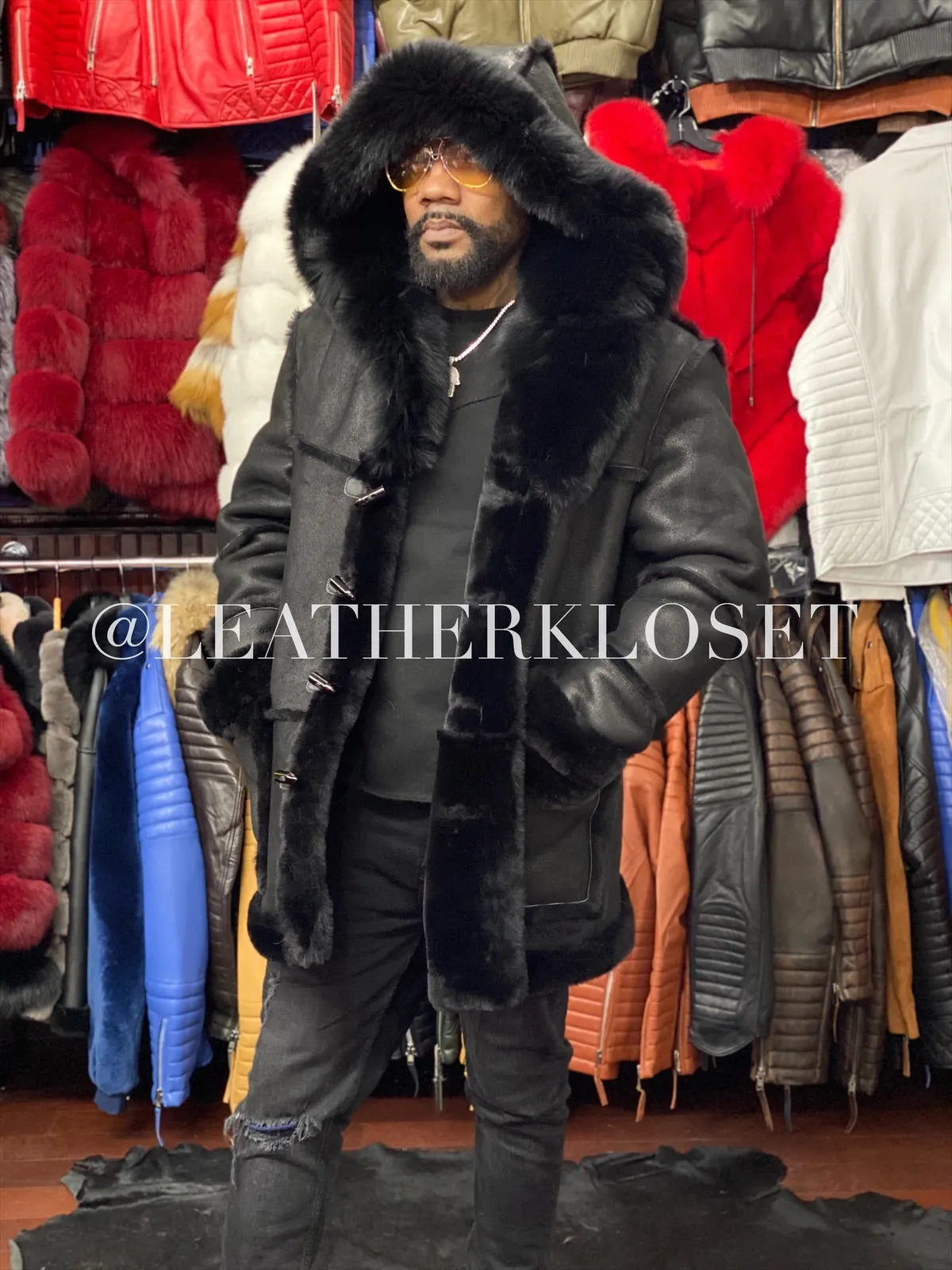 Men's Real Shearling Duffle With Oversize Fox
