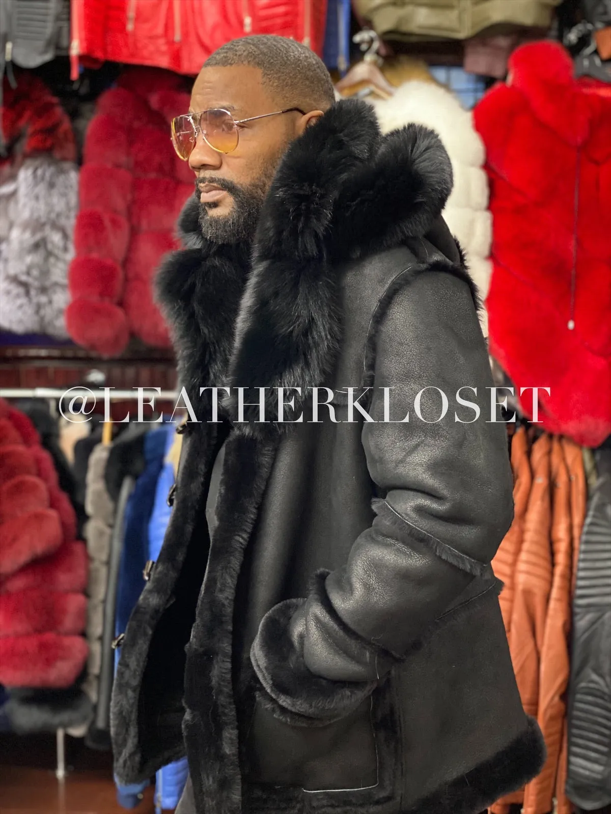 Men's Real Shearling Duffle With Oversize Fox