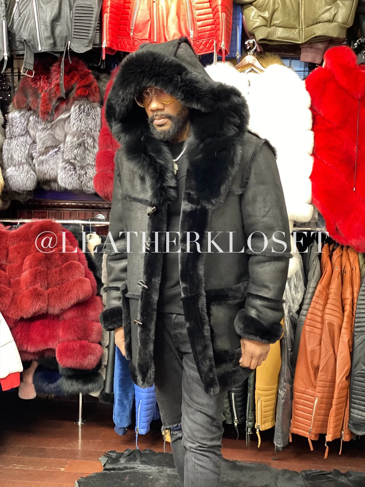 Men's Real Shearling Duffle With Oversize Fox