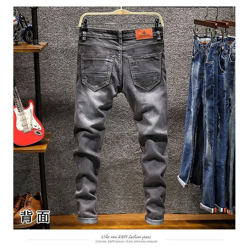Men's Skinny Jeans Zipper Fly Slim Fit Denim Stretch Jean Pencil Leg Pants