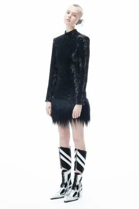 Meteor hollowed-out bead miss back woolly edge dress