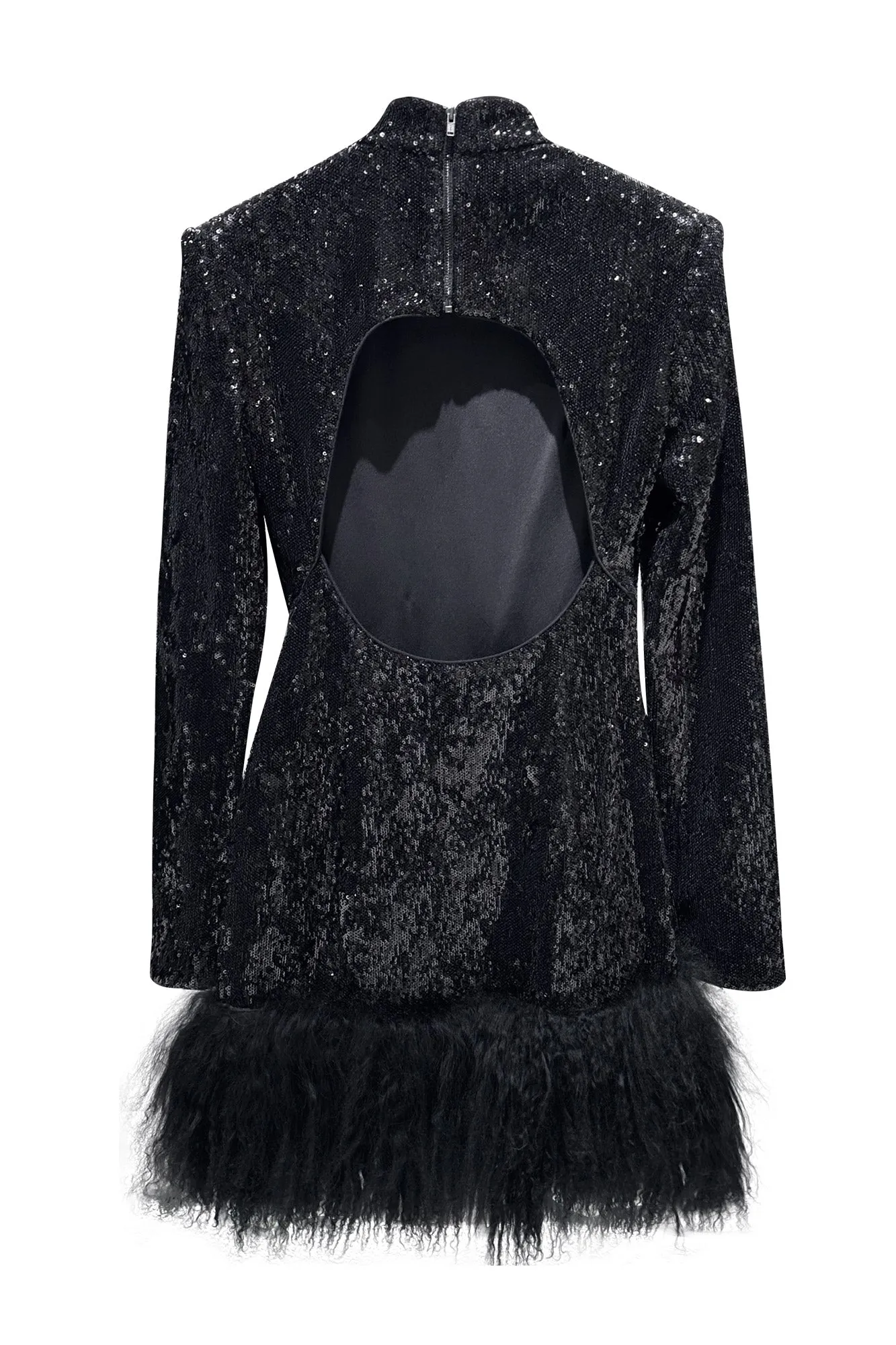 Meteor hollowed-out bead miss back woolly edge dress