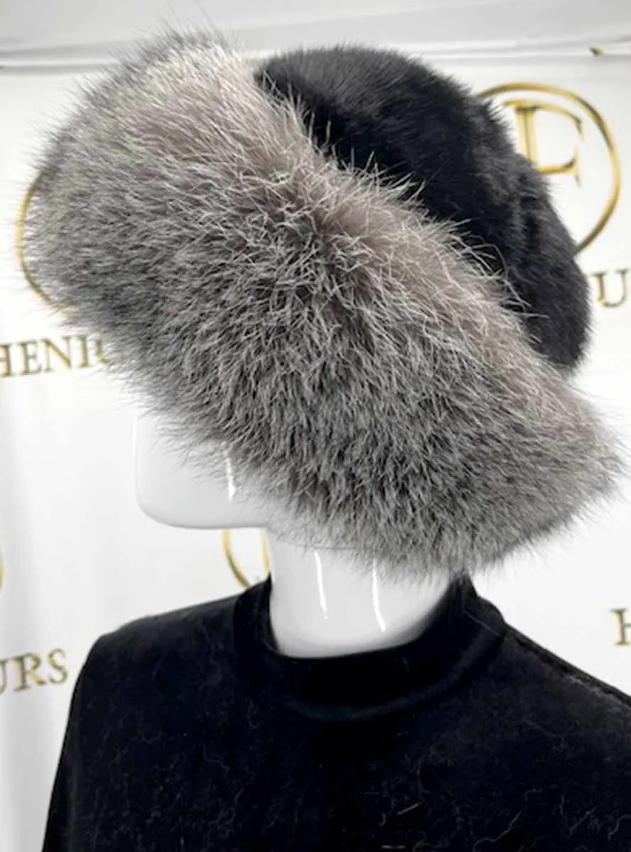 Mink Fur Hat with Fox Fur Trim