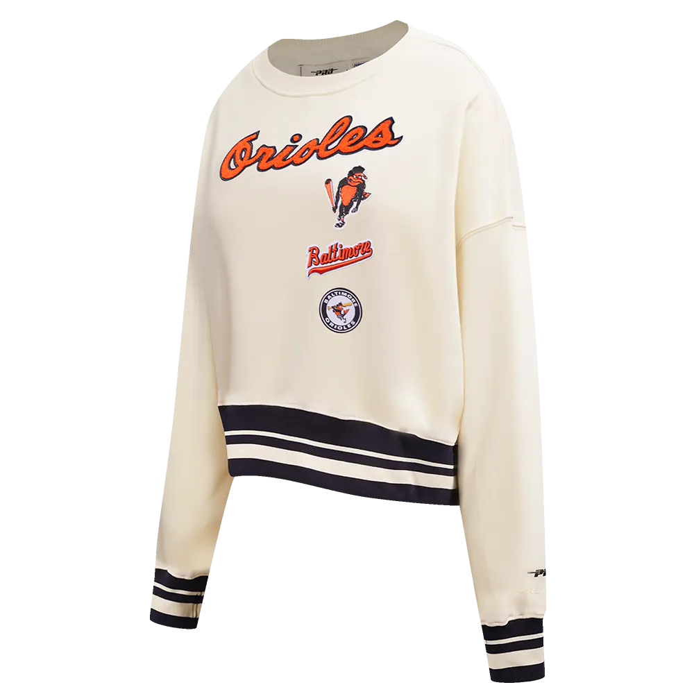 MLB BALTIMORE ORIOLES RETRO CLASSIC WOMEN'S RIB CREWNECK (EGGSHELL/ BLACK)