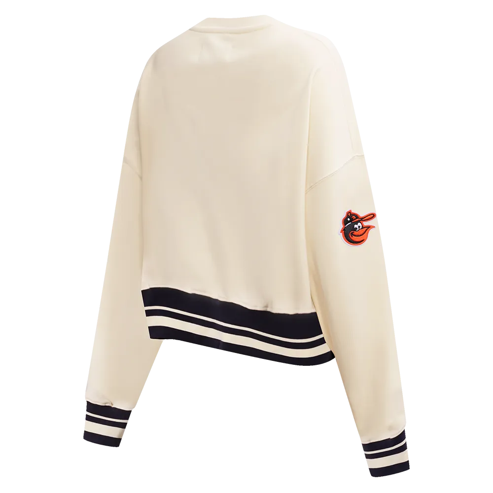 MLB BALTIMORE ORIOLES RETRO CLASSIC WOMEN'S RIB CREWNECK (EGGSHELL/ BLACK)