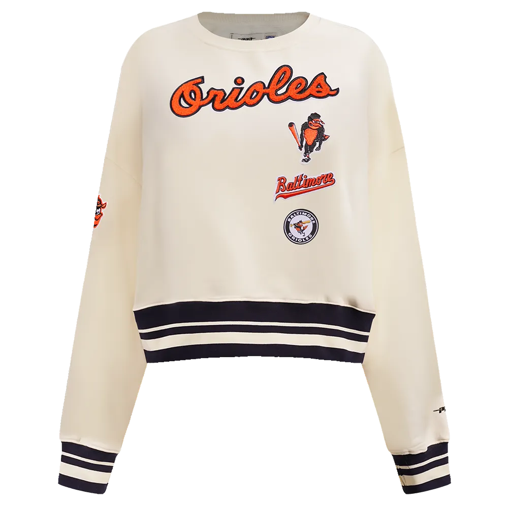 MLB BALTIMORE ORIOLES RETRO CLASSIC WOMEN'S RIB CREWNECK (EGGSHELL/ BLACK)