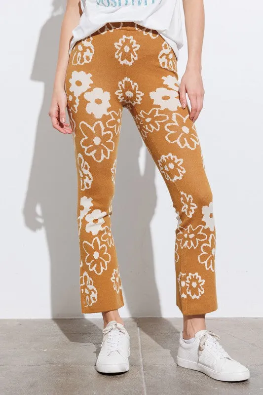 Mustard Daisy Print Sweater Knit Pants