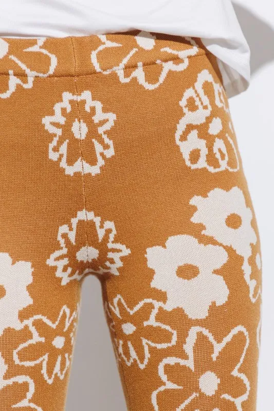 Mustard Daisy Print Sweater Knit Pants