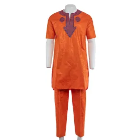 Orange Brocade Men's Set