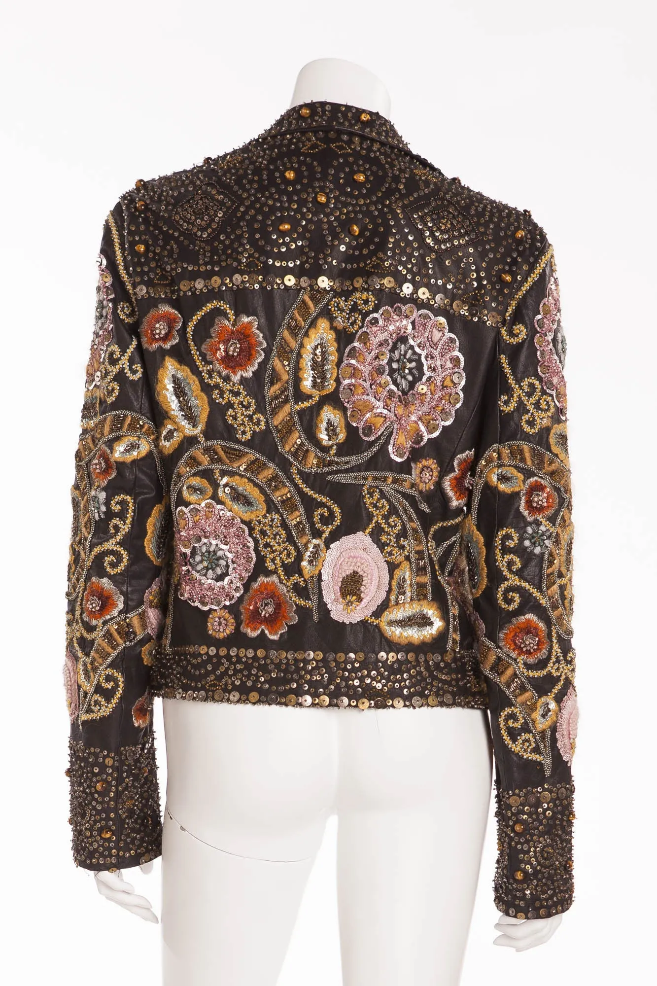 Oscar De La Renta - Hand Sewn Embroidered Sequence, Beads, Metal, and Tiger Eye Stone Jacket - US 6