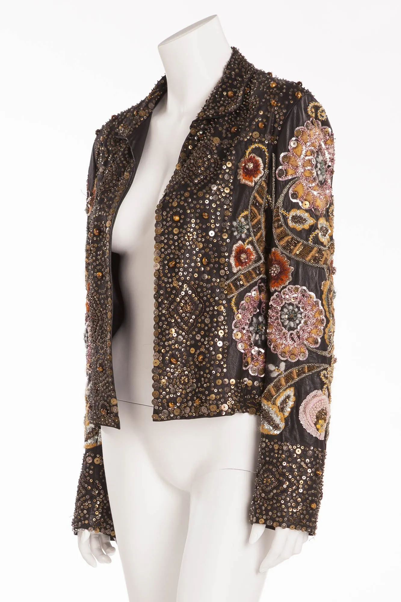 Oscar De La Renta - Hand Sewn Embroidered Sequence, Beads, Metal, and Tiger Eye Stone Jacket - US 6