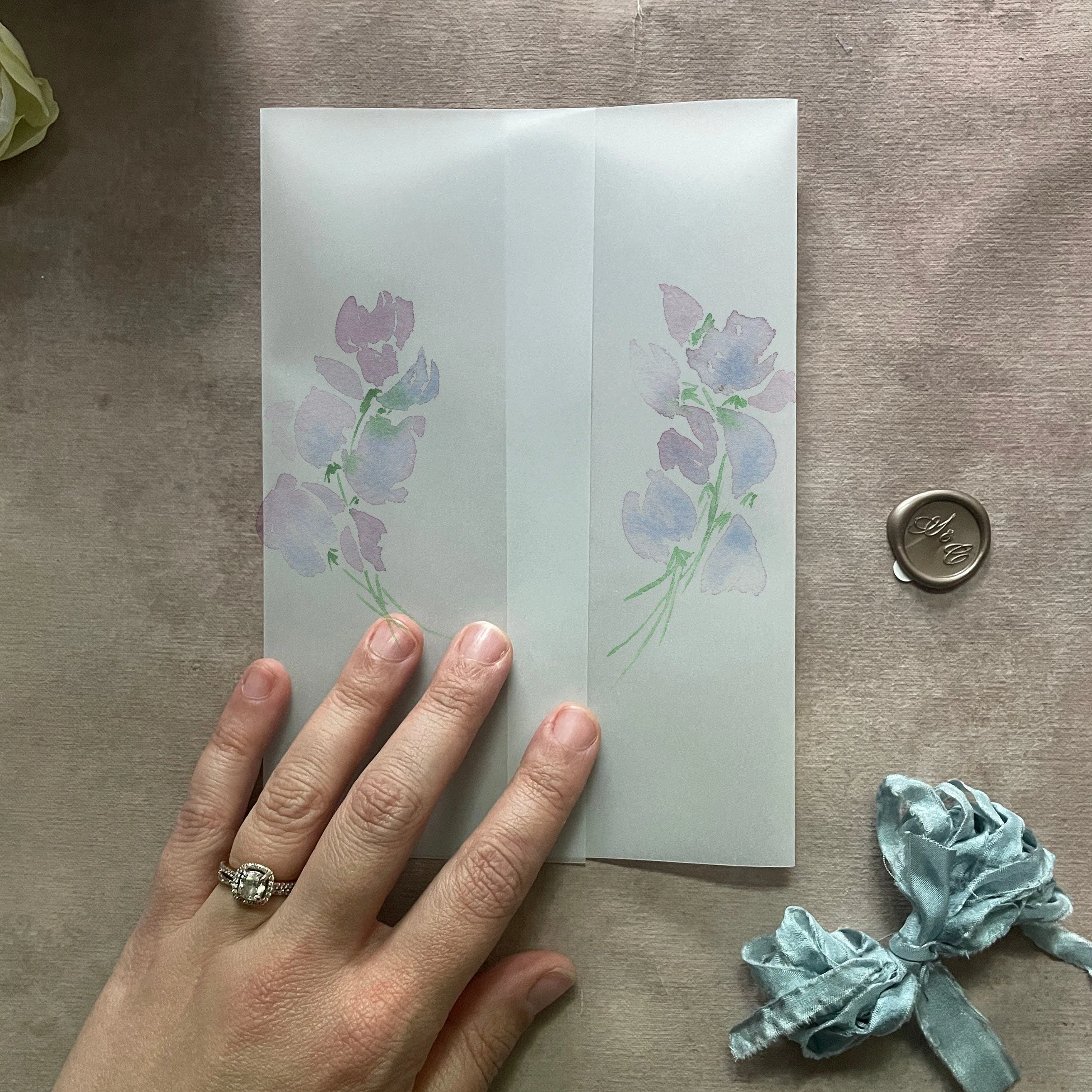 Purple Floral Vellum Wrap | A7 or A6 | Set of 10