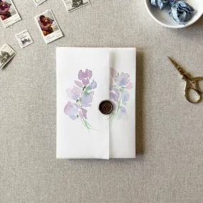 Purple Floral Vellum Wrap | A7 or A6 | Set of 10