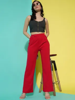 Red Mid-Rise Slip On Trouser