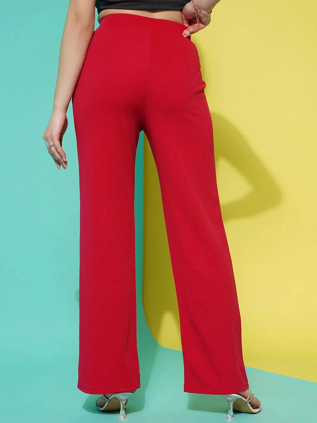 Red Mid-Rise Slip On Trouser