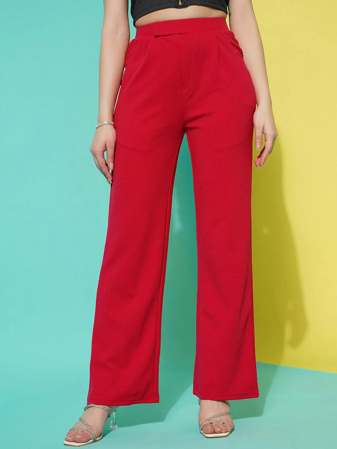 Red Mid-Rise Slip On Trouser