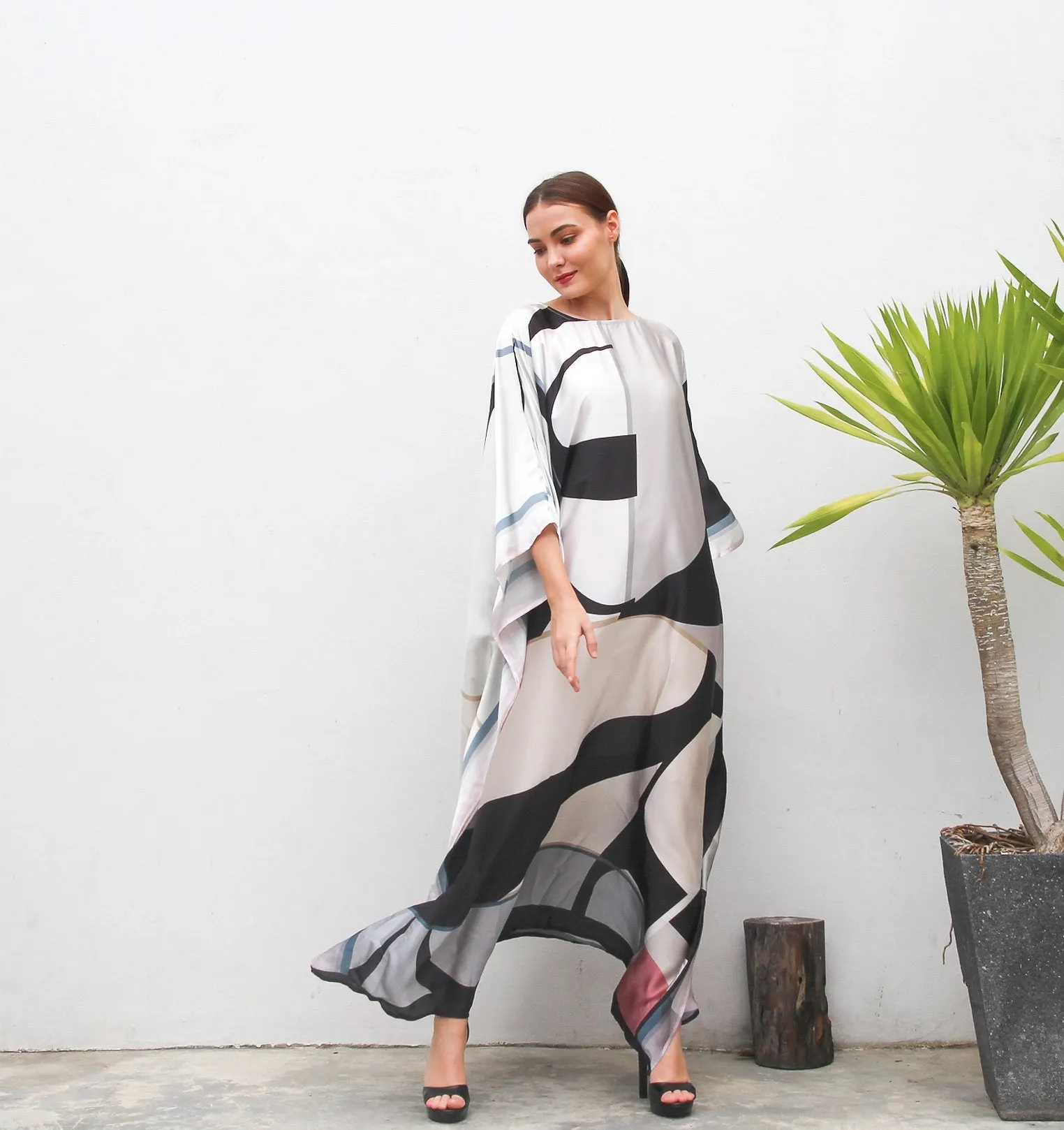 Satin Silk Caftan, Women Printed Kaftan Dress For Women's