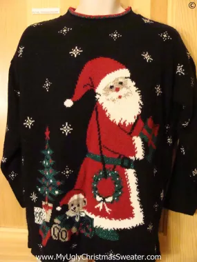 Tacky 2sided 80s Christmas Sweater with Huge Santa