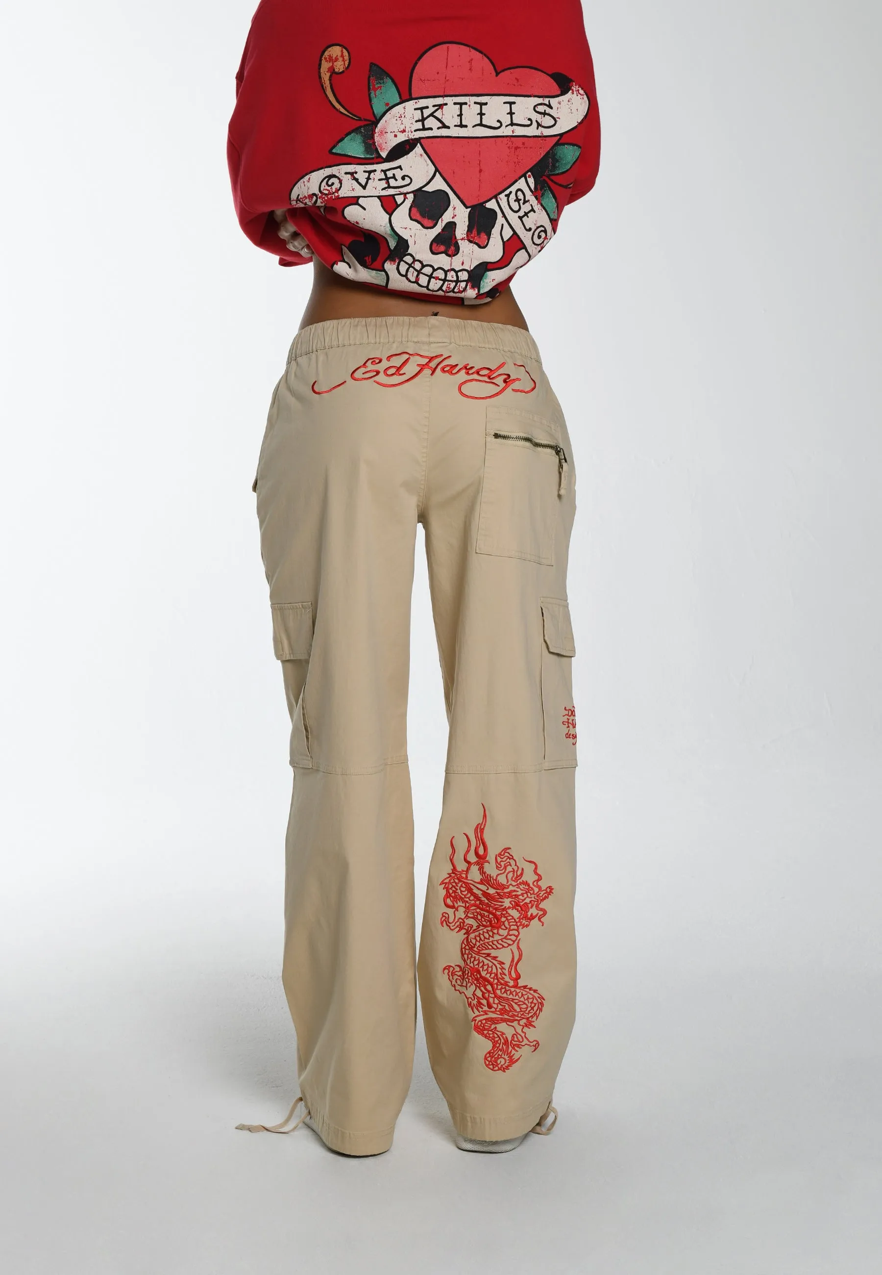 Womens Drag-Flame Cargo Trouser - Beige