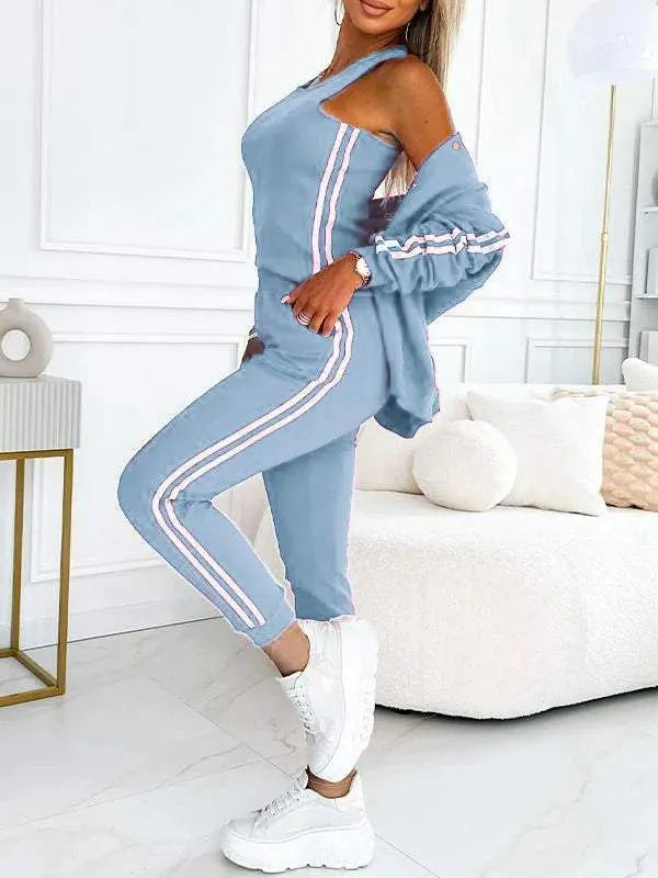 Women's Three-piece Baseball Jacket And Pants Set