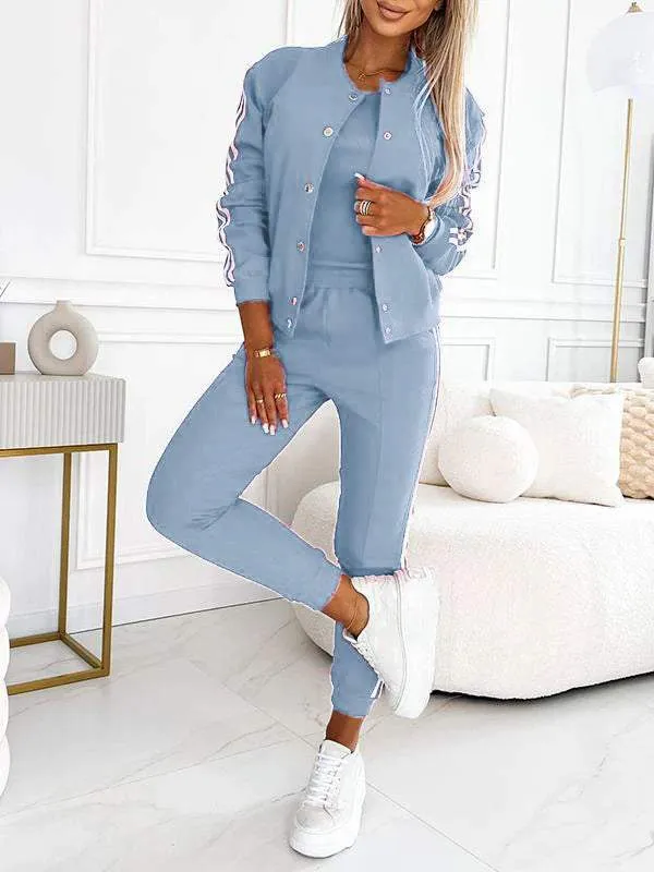 Women's Three-piece Baseball Jacket And Pants Set