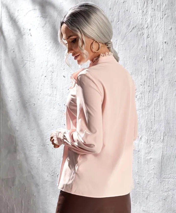 Zanzea Ruffle Trim Lace Insert Blouse S4426971