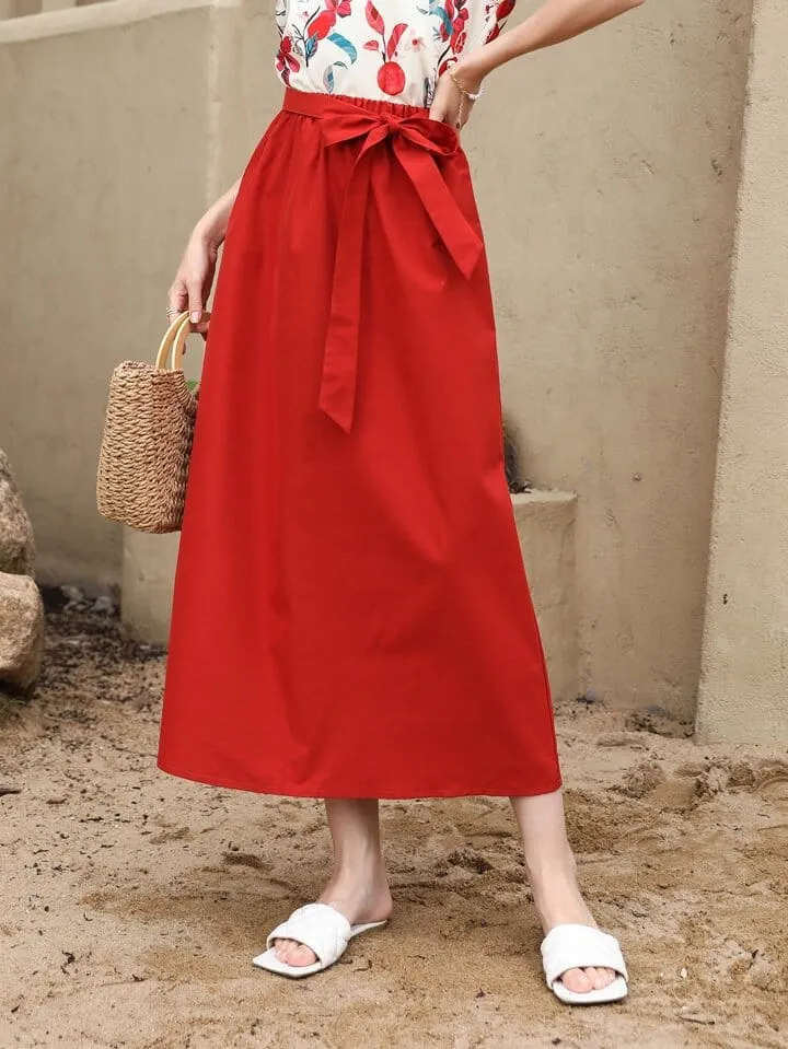 ZANZEA Solid TiE Front Skirt S3640727